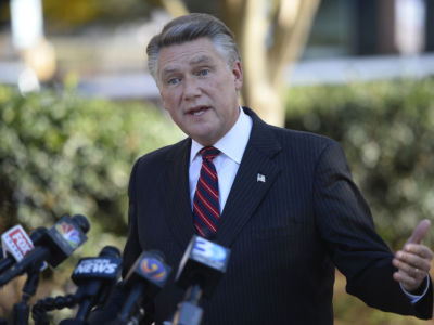 Republican congressional candidate Mark Harris answers questions at a news conference at the Matthews Town Hall on Wednesday, November 7, 2018, in Matthews, North Carolina.