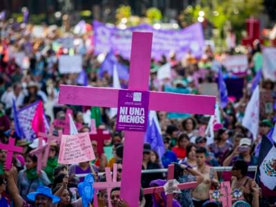 Hundreds of women take to the streets in Mexico City, Mexico, on November 25, 2018, as part of the International Day for the Elimination of Violence Against Women.