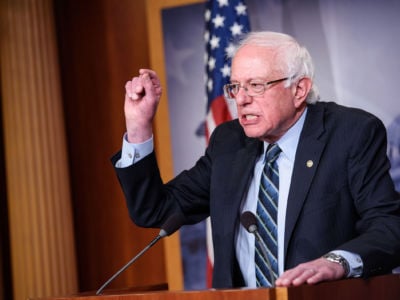 Sen. Bernie Sanders speaks after the Senate voted to withdraw support for Saudi Arabia's war in Yemen, in the Senate TV studio at the US Capitol in Washington, DC, on December 13, 2018.