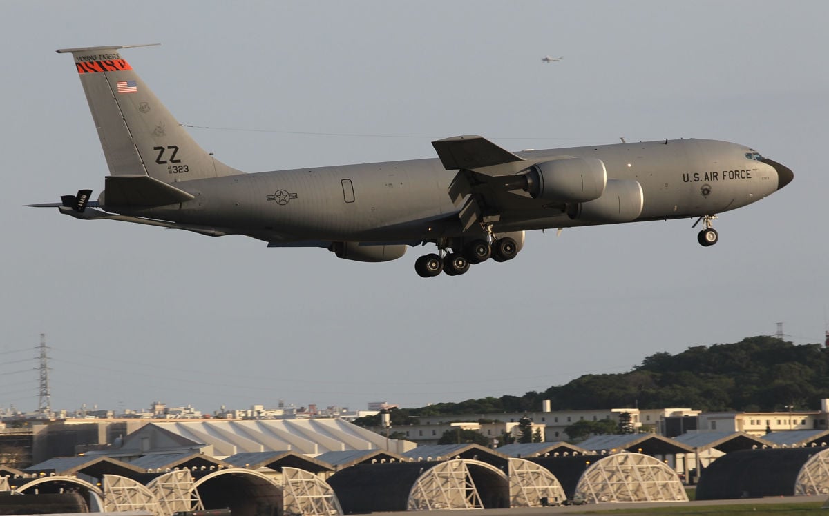 US Air Force KC135 aircraft taxis to take off at the Kadena Air Base on February 25, 2010 in Kadena, Japan.