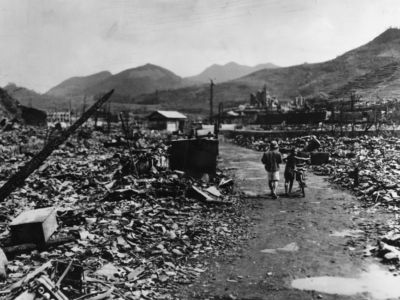 The ruins of Nagasaki, Japan, after the US dropped an atomic bomb on the city in August 1945.