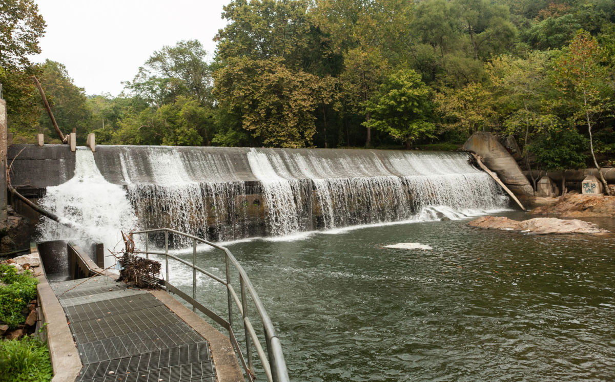 Bloede Dam in Patapsco Valley State Park is seen on September 21, 2016. Roughly two months prior, the July 30 Ellicott City flood swept the area during torrential rainfall, claiming the lives of two people in that city.