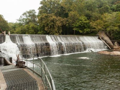 Bloede Dam in Patapsco Valley State Park is seen on September 21, 2016. Roughly two months prior, the July 30 Ellicott City flood swept the area during torrential rainfall, claiming the lives of two people in that city.