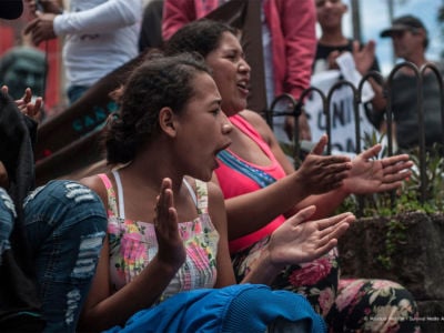 Community protest against dam construction in Ituango, Colombia. September 2018.