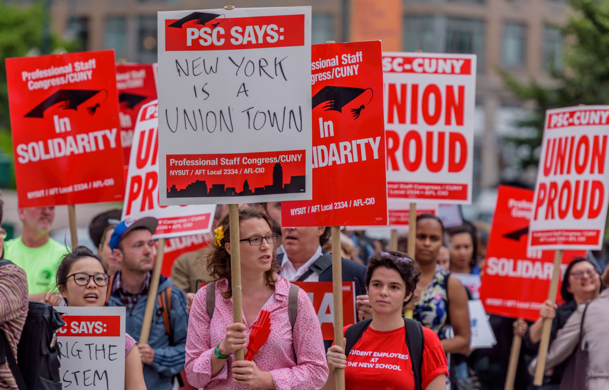 Union activists held an emergency protest in Foley Square in Manhattan, June 27, 2018. The Supreme Court ruled against unions and all working people in the Janus v. AFSCME case, overturning 40 years of precedent.