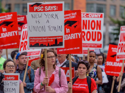 Union activists held an emergency protest in Foley Square in Manhattan, June 27, 2018. The Supreme Court ruled against unions and all working people in the Janus v. AFSCME case, overturning 40 years of precedent.