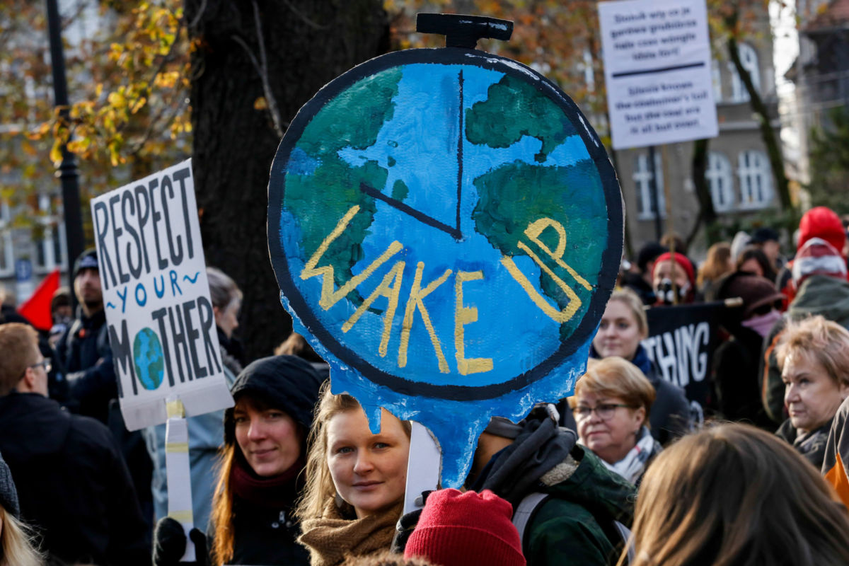 Activists from around the world walk on the streets of Katowice during the March for Climate on December 8, 2018, in Katowice, Poland.