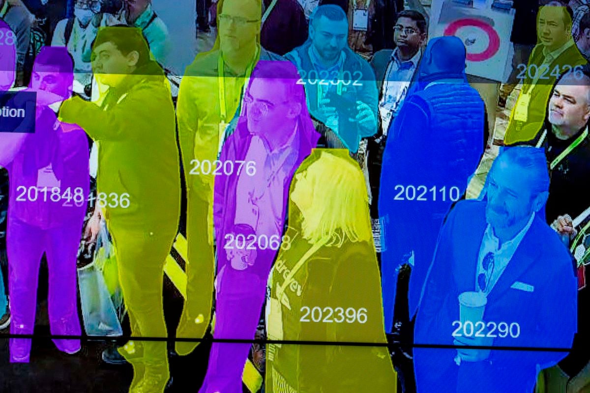 A live demonstration uses artificial intelligence and facial recognition in a dense crowd at the Horizon Robotics exhibit at the Las Vegas Convention Center during the 2019 Consumer Electronics Show in Las Vegas, Nevada, on January 10, 2019.