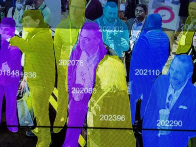 A live demonstration uses artificial intelligence and facial recognition in a dense crowd at the Horizon Robotics exhibit at the Las Vegas Convention Center during the 2019 Consumer Electronics Show in Las Vegas, Nevada, on January 10, 2019.