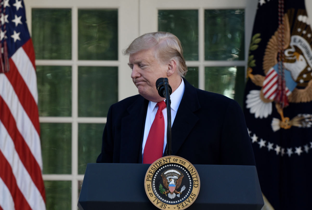 Donald Trump makes a statement announcing that a deal has been reached to reopen the government through Feb. 15 during an event in the Rose Garden of the White House January 25, 2019, in Washington, DC.