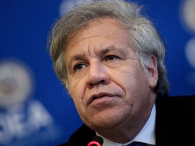 Organization of American States (OAS) Secretary General Luis Almagro speaks at a news conference about a report on potential crimes against humanity in Venezuela on May 29, 2018, at OAS headquarters in Washington, DC.