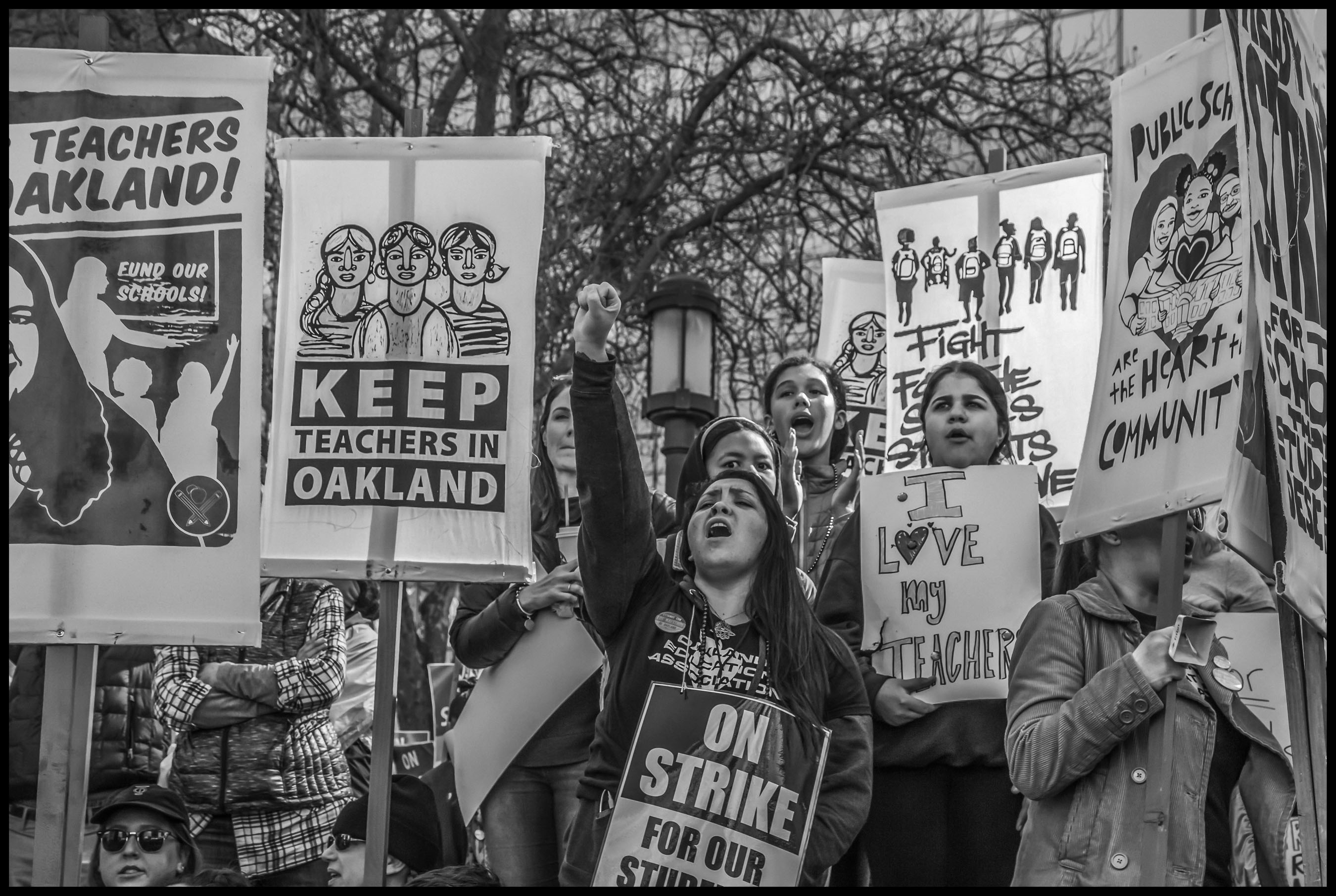 Students and parents at the rally in front of Oakland City Hall.