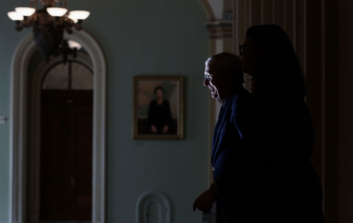 Senate Majority Leader Sen. Mitch McConnell (R-Kentucky) leaves the Senate chamber January 28, 2019, at the US Capitol in Washington, DC.