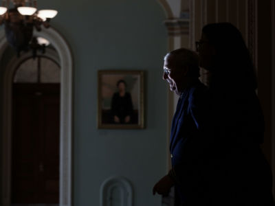 Senate Majority Leader Sen. Mitch McConnell (R-Kentucky) leaves the Senate chamber January 28, 2019, at the US Capitol in Washington, DC.