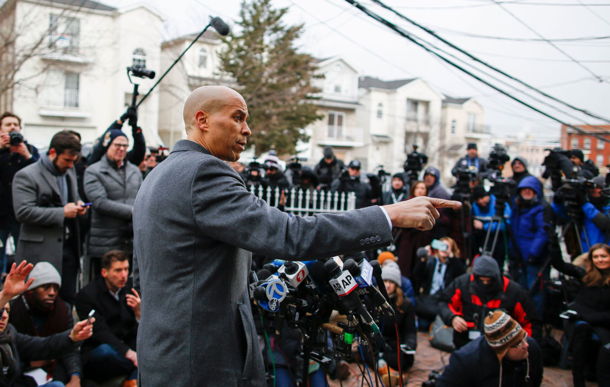Sen. Cory Booker (D-NJ) announces his presidential bid during a press conference on February 1, 2019, in Newark, New Jersey.