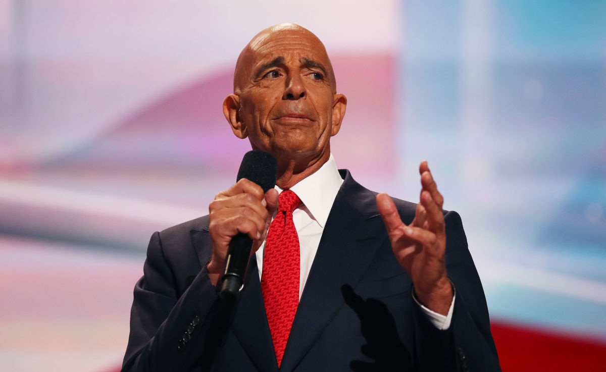 Tom Barrack delivers a speech at the Republican National Convention on July 21, 2016, in Cleveland, Ohio.