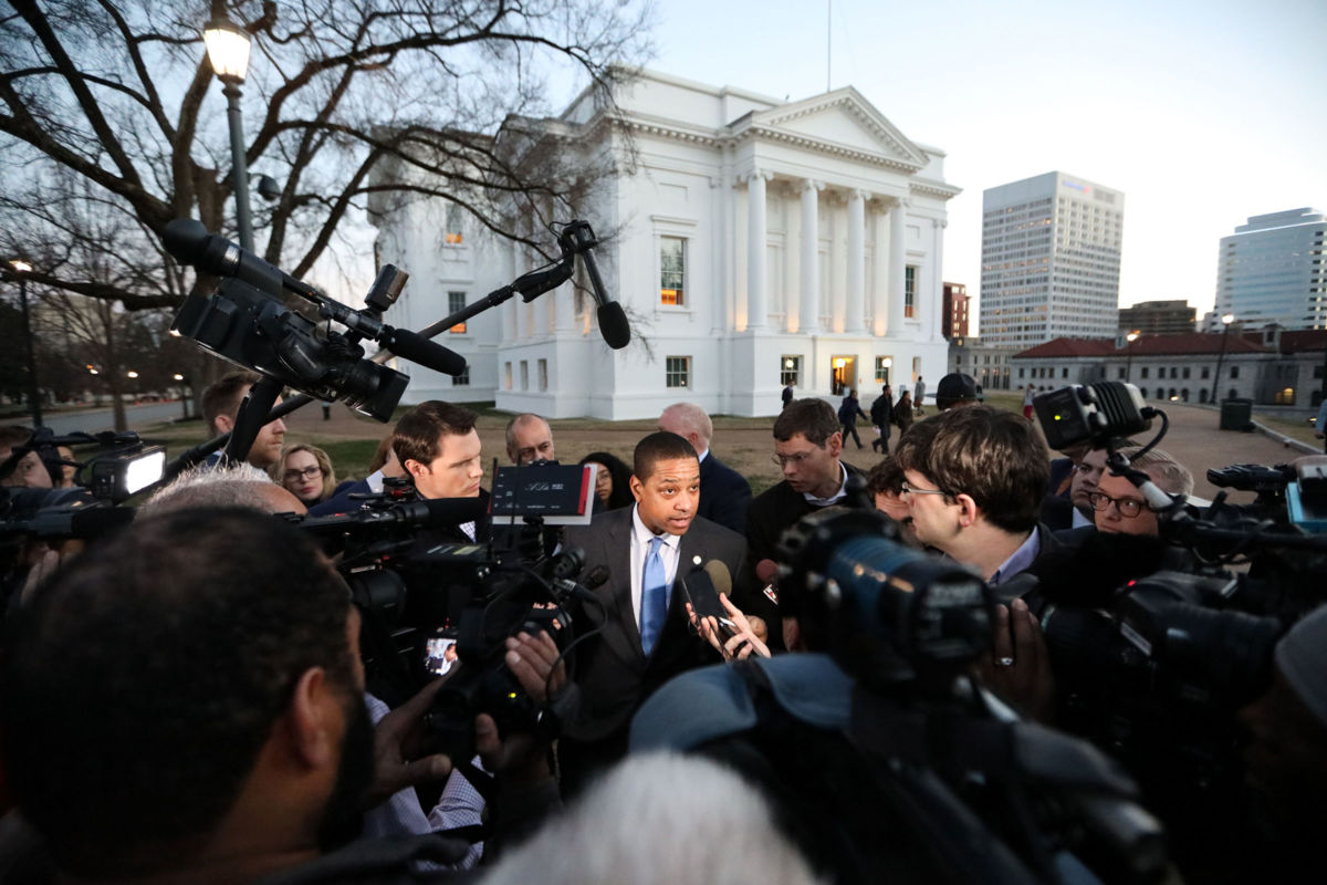 Virginia Lieutenant Governor Justin Fairfax addresses the media about a sexual assault allegation from 2004 outside of the capitol building in downtown Richmond, on February 4, 2019.