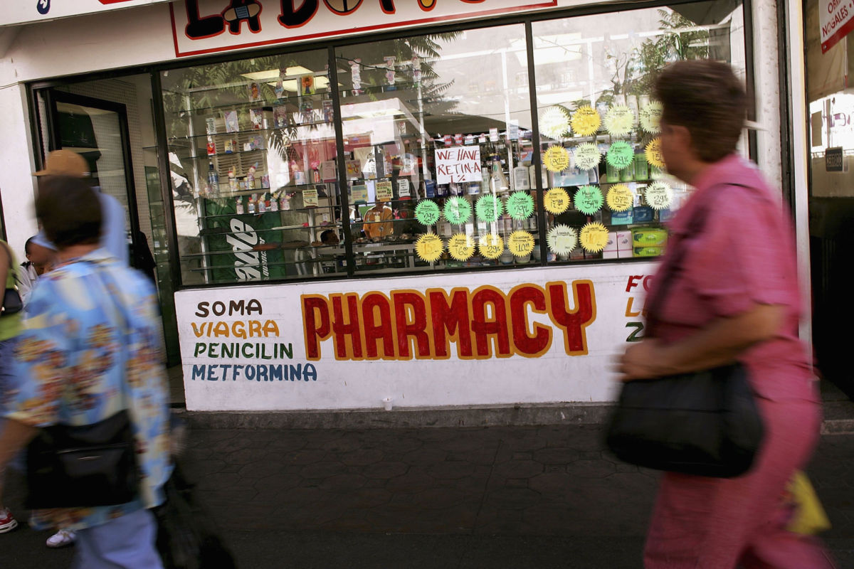 In Mexican border towns, big discount drugstores, as well as small pharmacies like this one in Tijuana, market their less expensive medicines to U.S. tourists.