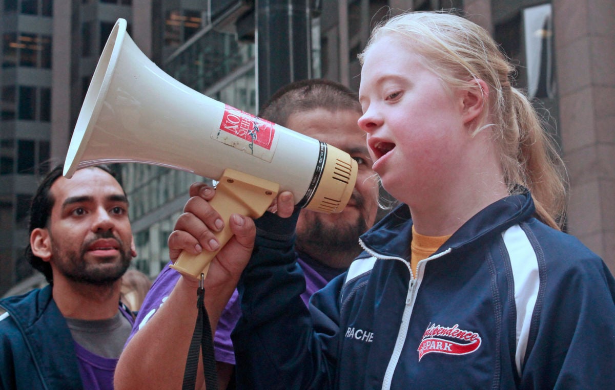 Under the current special education system, students with disabilities tend to get segregated into classrooms with fewer resources. Here, Chicagoans protest cuts in special education on August 26, 2015.