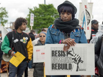 The Resist Reimagine Rebuild Coalition (formed in response to the Trump administration) organized a march on May Day 2017 to draw the connections between racial justice and economic justice.