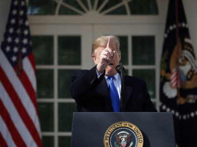 President Donald Trump speaks on border security during a Rose Garden event at the White House February 15, 2019, in Washington, D.C.