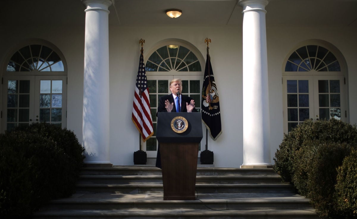 President Donald Trump speaks on border security during a Rose Garden event at the White House on February 15, 2019, in Washington, D.C.