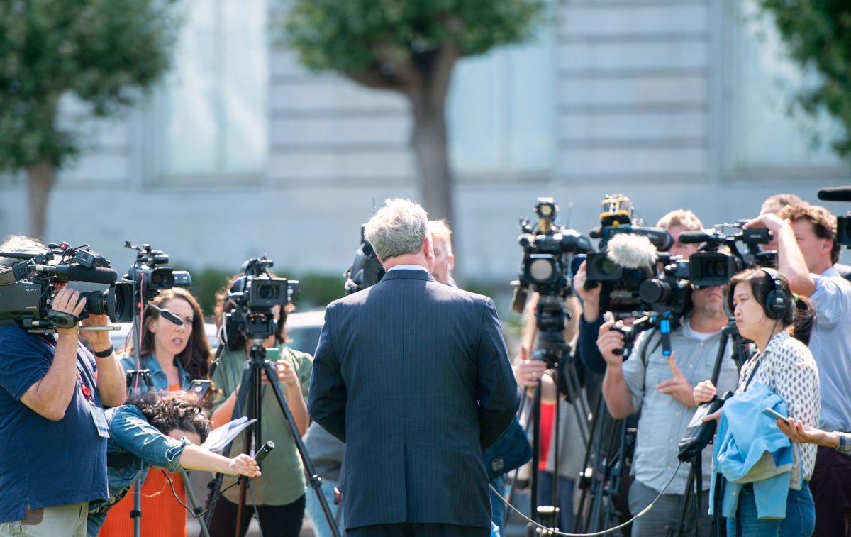 Monsanto Vice President Scott Partridge speaks during a press conference after Monsanto was ordered to pay $289 million in damages for hiding the dangers of its popular Roundup products outside the Superior Court Of California in San Francisco, California, on August 10, 2018.