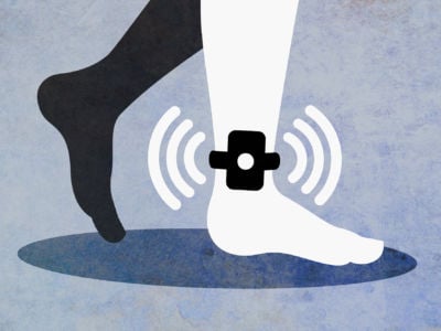 Illustration of legs with ankle monitor