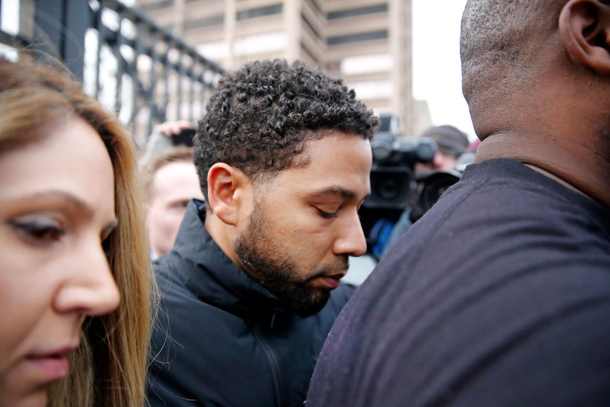 Empire actor Jussie Smollett leaves Cook County jail after posting bond on February 21, 2019, in Chicago, Illinois. Too much focus on Jussie Smollet distracts from the fact that violence against LGBTQ people of color is rising.