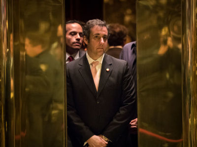 Michael Cohen in an elevator at Trump Tower