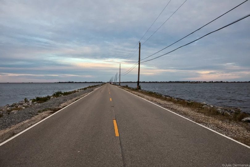 Island Road, the only road to Isle de Jean Charles in Terrebonne Parish, Louisiana.