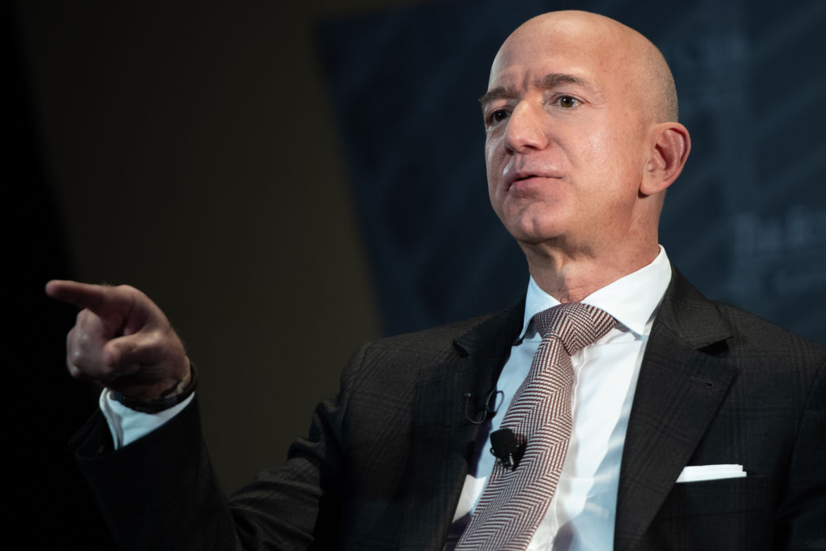 Jeff Bezos, founder and CEO of Amazon, speaks to members of the Economic Club during their Milestone Celebration Event in Washington, DC, on September 13, 2018.