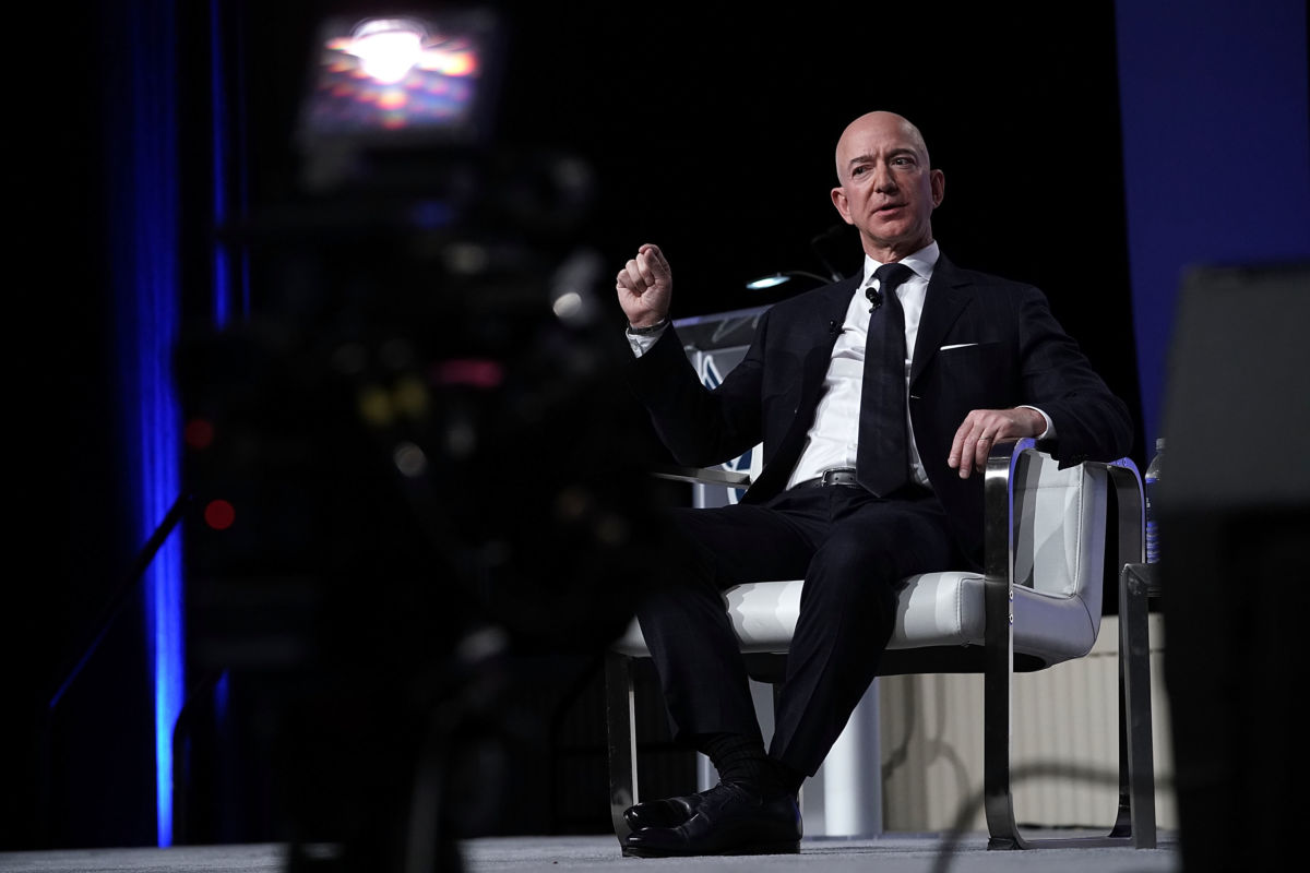 Amazon CEO Jeff Bezos, founder of space venture Blue Origin and owner of The Washington Post, participates in an event hosted by the Air Force Association September 19, 2018, in National Harbor, Maryland.