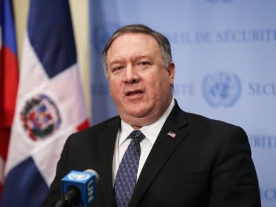 US Secretary of State Mike Pompeo addresses the media following a Security Council meeting on the situation in Venezuela at the United Nations headquarters in New York, on January 26, 2019.