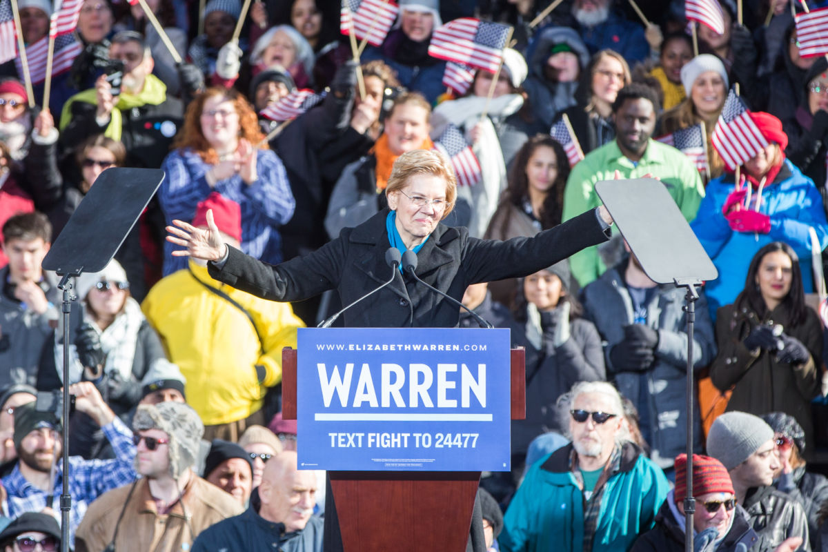 Sen. Elizabeth Warren (D-MA), announces her official bid for President on February 9, 2019, in Lawrence, Massachusetts.