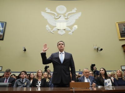 Michael Cohen, former attorney and fixer for Donald Trump, is sworn in before testifying in front of the House Oversight Committee on Capitol Hill, February 27, 2019, in Washington, D.C.