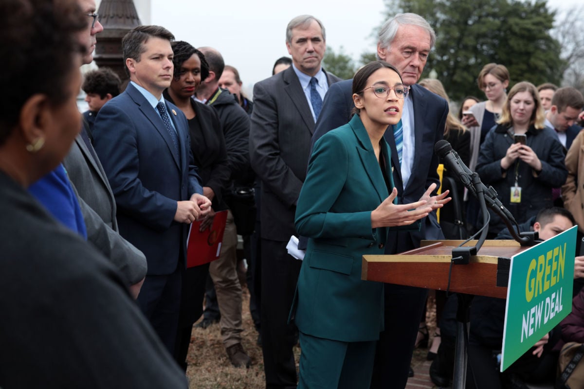 Rep. Alexandria Ocasio-Cortez speaks during a news conference in front of the US Capitol February 7, 2019, in Washington, DC.