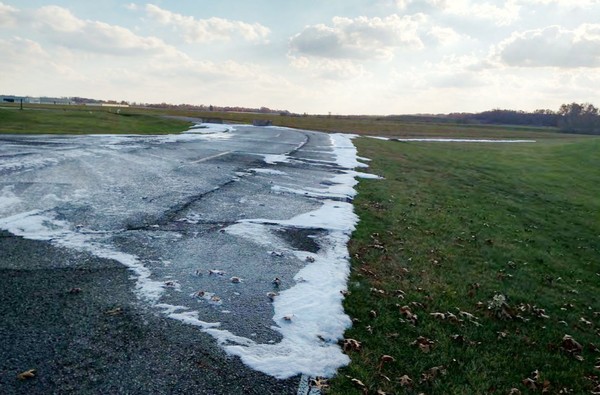 Aqueous film forming foam leaches into the ground at the Battle Creek Air National Guard Base, Michigan. 