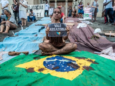 Protesters rally in solidarity with the victims of the Brumadinho dam collapse in downtown Sao Paulo, Brazil, February 1, 2019. Such disasters symbolize capitalism's failure to secure basic human rights and environmental protections in Brazil.