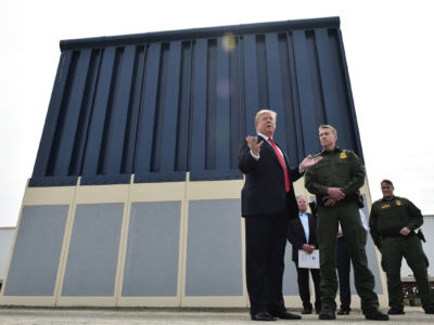 President Trump inspects border wall prototypes in San Diego, California, on March 13, 2018. For the right, Trump's wall is not just a literal wall, but a symbol of racial domination.