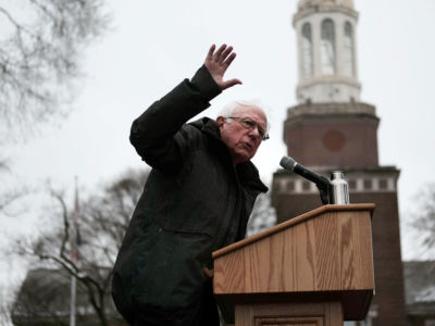 Democratic presidential candidate Sen. Bernie Sanders (I-Vermont) speaks to supporters at Brooklyn College on March 2, 2019, in the Brooklyn borough of New York City.