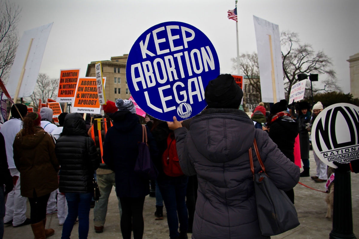 Pro-choice protesters rally.