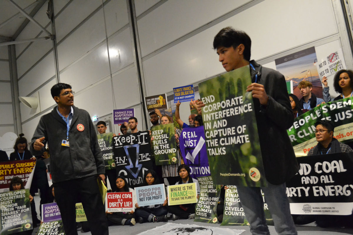 Sriram Madhusoodanan of Corporate Accountability speaks on the conflict of interest demand of the People’s Demands for Climate Justice at COP24.