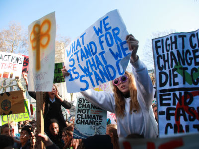 Thousands of school children went on strike in central London, demanding climate change action, on February 15. 2019,