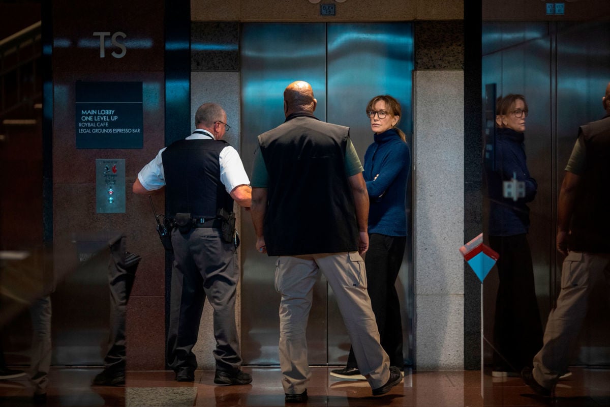 Actress Felicity Huffman inside the Edward R. Roybal Federal Building and U.S. Courthouse