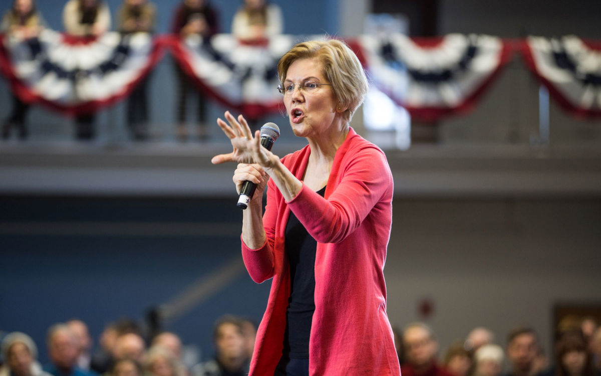 Sen. Elizabeth Warren (D-Massachusetts) speaks during a New Hampshire organizing event for her 2020 presidential exploratory committee at Manchester Community College on January 12, 2019, in Manchester, New Hampshire.