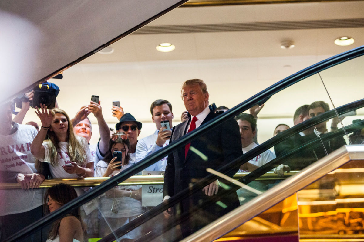 Donald Trump takes the escalator down to announce his candidacy for president
