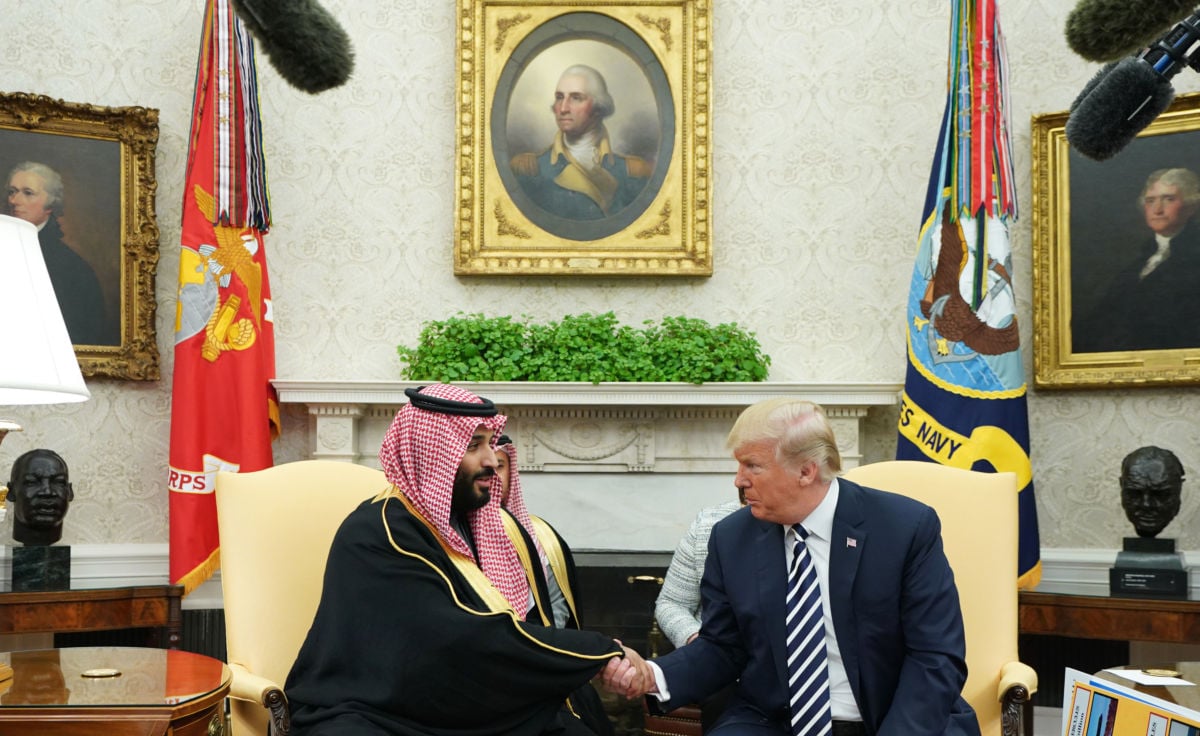 Donald Trump and Mohammed bin Salman shake hands in oval office