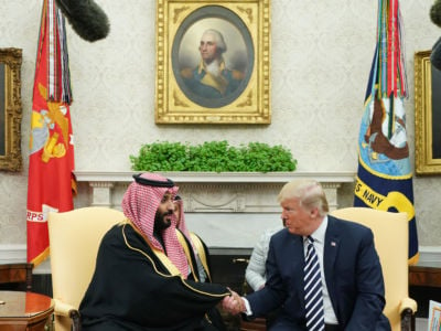 Donald Trump and Mohammed bin Salman shake hands in oval office