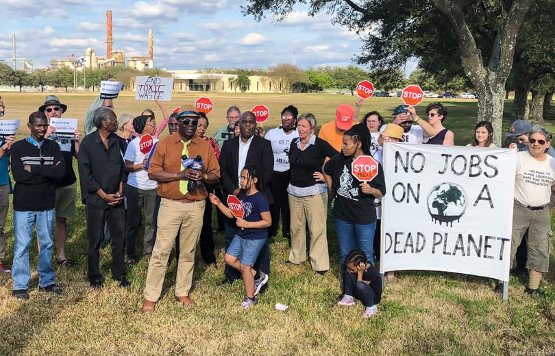 Members of the Coalition Against Death Alley protesting in front of Mosaic's fertilizer plant in St. James Parish.